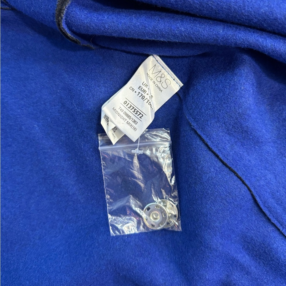 M&S Collection Two Toned Black & Blue Wool Blend Long Coat Sz 16 💛🍄 - Picture 9 of 10